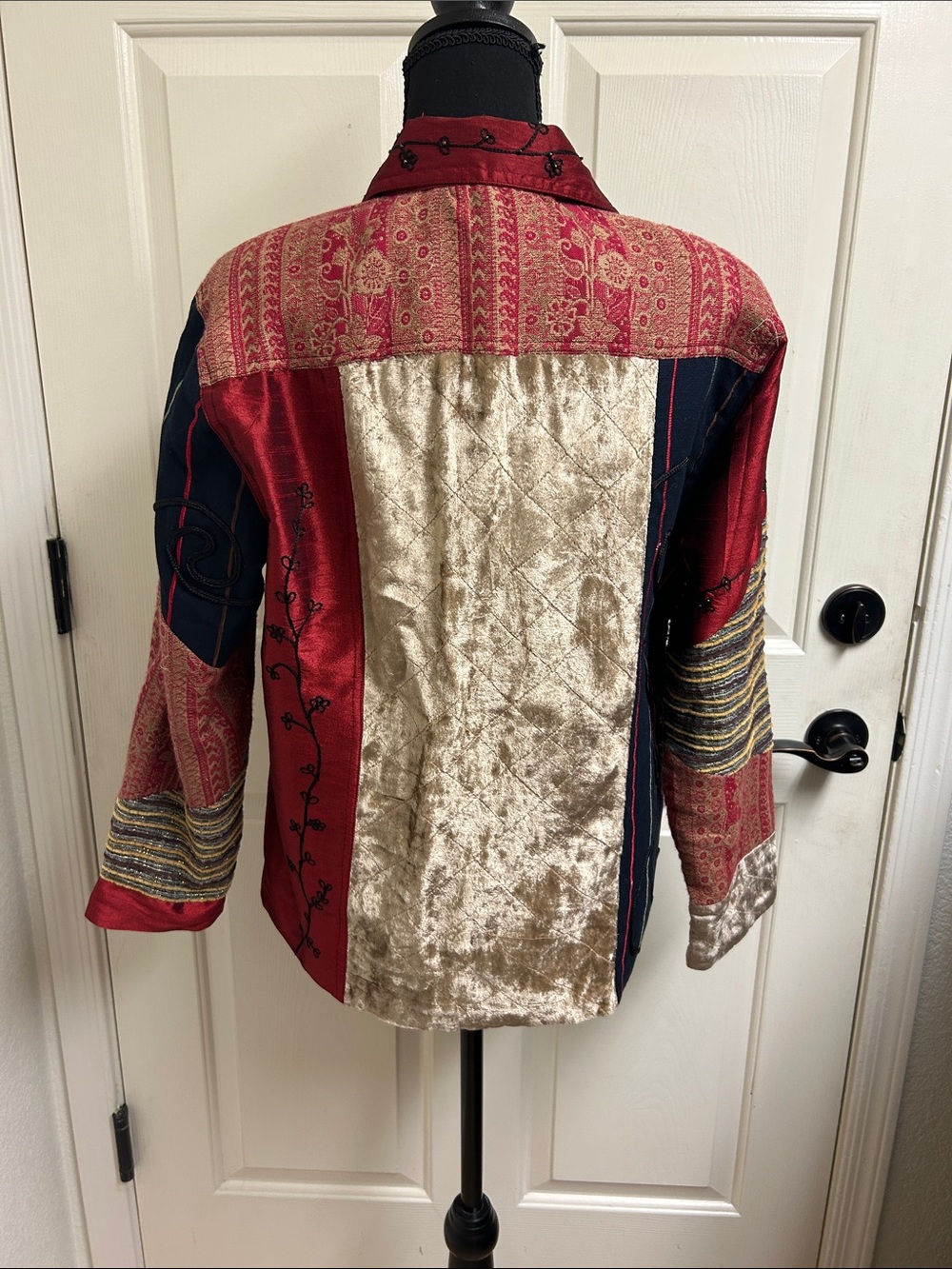SAG HARBOR Velvet Patchwork Vintage 90s Jewel Tone Boxy Jacket, Size 6 - Picture 6 of 11